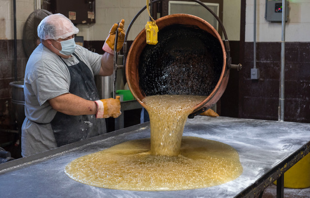 Pouring raw candy - Helms Candy Company, Bristol VA